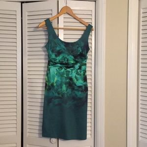 Elie Tahari green watercolor leaf pattern dress